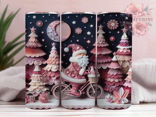 3D Pink Santa Quilling Tumbler, Paper Quilling Santa, Pink Christmas Design, Cute Santa Claus, Holiday Pink Aesthetic, 20oz Tumbler, Sublimation Design Sublimation Li Zamperini 