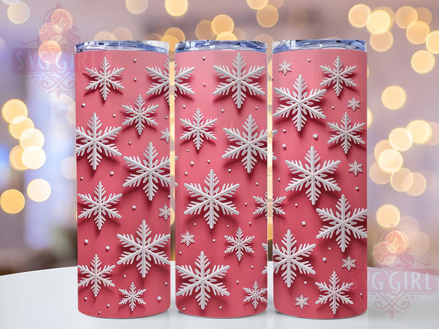 3D Pink Snowflake Christmas Tumbler, Festive Holiday Sublimation Design, Pink Snowflake Christmas Art, 20oz Winter Tumbler, Whimsical Holiday Mug, Elegant Pink Cup, Sparkly Snowflake Wrap Sublimation SvggirlplusArt 