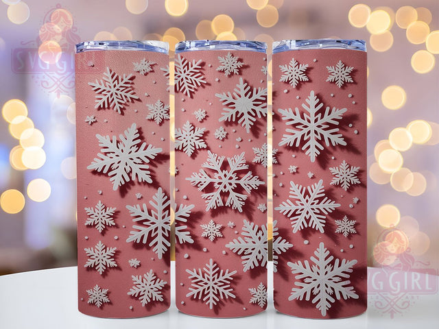 3D Pink Snowflake Christmas Tumbler, Festive Holiday Sublimation Design, Pink Snowflake Christmas Art, 20oz Winter Tumbler, Whimsical Holiday Mug, Elegant Pink Cup, Sparkly Snowflake Wrap Sublimation SvggirlplusArt 