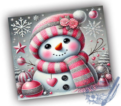 3D Pink Snowman 20oz Tumbler Wrap, 3D Snowman, Pink Snowman, Christmas Tumbler, 20oz Tumbler, Sublimation Wrap, Holiday Decor, Winter Gift Sublimation ToriDesigns 