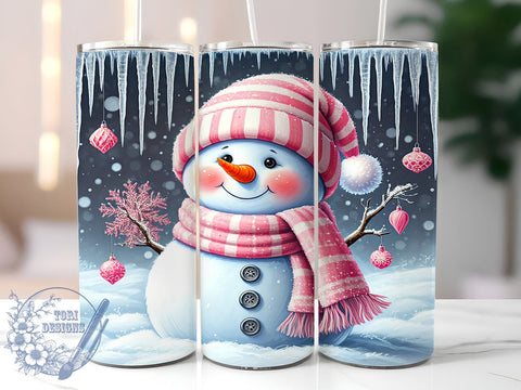 3D Pink Snowman 20oz Tumbler Wrap, 3D Snowman, Pink Snowman, Christmas Tumbler, 20oz Tumbler, Sublimation Wrap, Holiday Decor, Winter Gift Sublimation ToriDesigns 