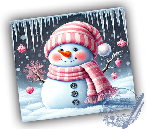 3D Pink Snowman 20oz Tumbler Wrap, 3D Snowman, Pink Snowman, Christmas Tumbler, 20oz Tumbler, Sublimation Wrap, Holiday Decor, Winter Gift Sublimation ToriDesigns 