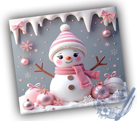 3D Pink Snowman 20oz Tumbler Wrap, 3D Snowman, Pink Snowman, Christmas Tumbler, 20oz Tumbler, Sublimation Wrap, Holiday Decor, Winter Gift Sublimation ToriDesigns 