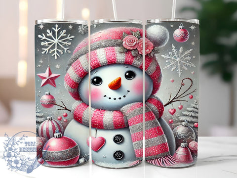 3D Pink Snowman 20oz Tumbler Wrap, 3D Snowman, Pink Snowman, Christmas Tumbler, 20oz Tumbler, Sublimation Wrap, Holiday Decor, Winter Gift Sublimation ToriDesigns 