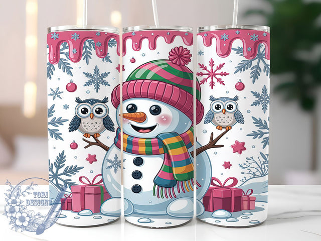 3D Pink Snowman Christmas Tumbler, Pink Christmas Wrap, 20oz Tumbler Sublimation, Festive Holiday Snowman Design, Cute Pink Winter Sublimation, Frosty Christmas Tumbler, Cozy Holiday Wrap Sublimation ToriDesigns 