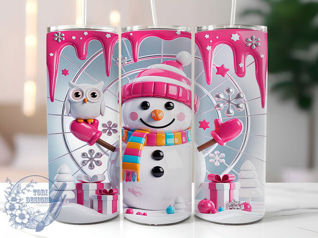 3D Pink Snowman Christmas Tumbler, Pink Christmas Wrap, 20oz Tumbler Sublimation, Festive Holiday Snowman Design, Cute Pink Winter Sublimation, Frosty Christmas Tumbler, Cozy Holiday Wrap Sublimation ToriDesigns 