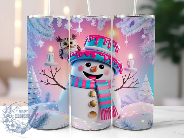 3D Pink Snowman Christmas Tumbler, Pink Christmas Wrap, 20oz Tumbler Sublimation, Festive Holiday Snowman Design, Cute Pink Winter Sublimation, Frosty Christmas Tumbler, Cozy Holiday Wrap Sublimation ToriDesigns 