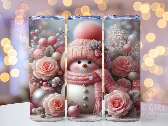 3D Pink Snowman Christmas Tumbler, Pink Christmas Wrap, Snowman Holiday Sublimation, 20oz Pink Tumbler, Festive Snowman Art, Cute Christmas Mug, Winter Wonderland Cup Sublimation SvggirlplusArt 