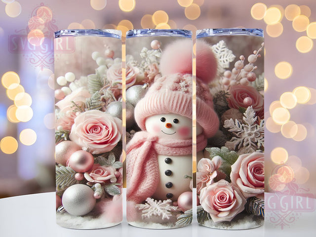 3D Pink Snowman Christmas Tumbler, Pink Christmas Wrap, Snowman Holiday Sublimation, 20oz Pink Tumbler, Festive Snowman Art, Cute Christmas Mug, Winter Wonderland Cup Sublimation SvggirlplusArt 