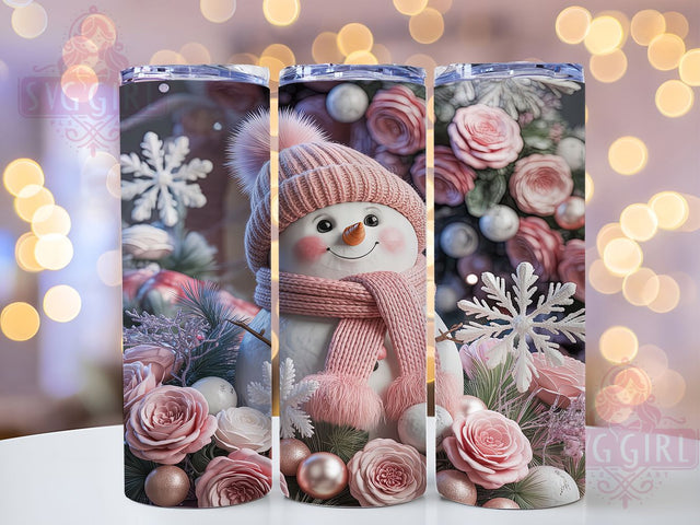 3D Pink Snowman Christmas Tumbler, Pink Christmas Wrap, Snowman Holiday Sublimation, 20oz Pink Tumbler, Festive Snowman Art, Cute Christmas Mug, Winter Wonderland Cup Sublimation SvggirlplusArt 
