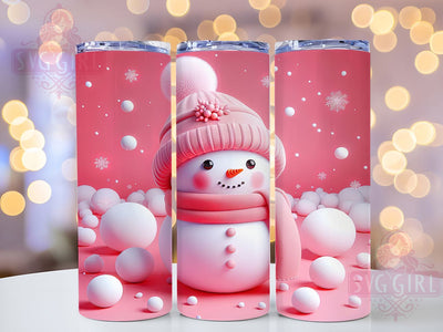 3D Pink Snowman Christmas Tumbler, Pink Design, Hole In Wall, Christmas Wrap, 3D Sublimation, 20oz Tumbler, Winter Gift Sublimation SvggirlplusArt 