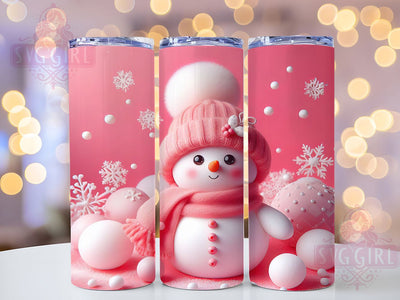 3D Pink Snowman Christmas Tumbler, Pink Design, Hole In Wall, Christmas Wrap, 3D Sublimation, 20oz Tumbler, Winter Gift Sublimation SvggirlplusArt 