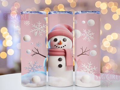 3D Pink Snowman Christmas Tumbler, Pink Design, Hole In Wall, Christmas Wrap, 3D Sublimation, 20oz Tumbler, Winter Gift Sublimation SvggirlplusArt 