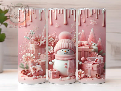 3D Pink Sparkly Snowman Tumbler, Sparkly Snowman Sublimation Design, Festive Pink Holiday Art, 20oz Xmas Tumbler, Whimsical Snowman Mug, Stylish Sparkly Cup, Cozy Pink Wrap Sublimation Lara' s Designs 