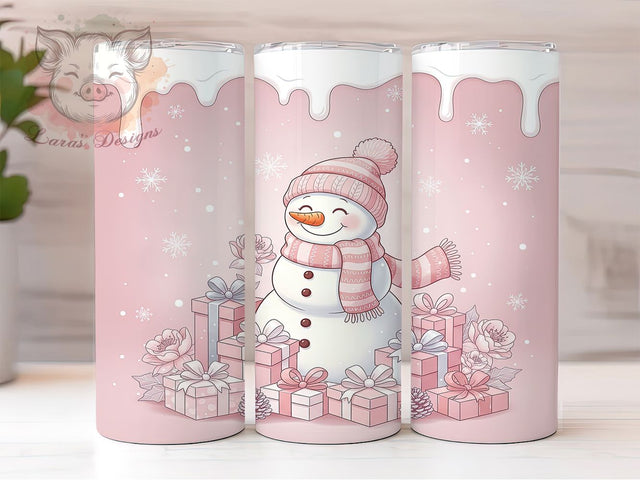 3D Pink Sparkly Snowman Tumbler, Sparkly Snowman Sublimation Design, Festive Pink Holiday Art, 20oz Xmas Tumbler, Whimsical Snowman Mug, Stylish Sparkly Cup, Cozy Pink Wrap Sublimation Lara' s Designs 