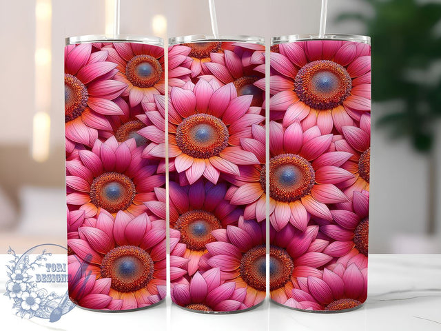 3D Pink Sunflower Tumbler Wrap, Pink Sunflowers, 3D Seamless Pattern, Tumbler Wrap, Sublimation Design, Floral Decor, Summer Vibes, Flower Lover Gift Sublimation ToriDesigns 