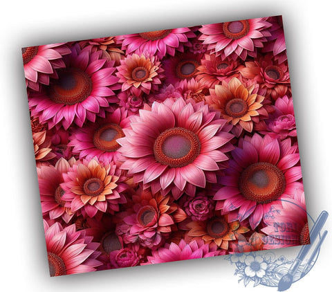 3D Pink Sunflower Tumbler Wrap, Pink Sunflowers, 3D Seamless Pattern, Tumbler Wrap, Sublimation Design, Floral Decor, Summer Vibes, Flower Lover Gift Sublimation ToriDesigns 