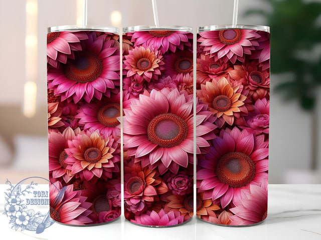 3D Pink Sunflower Tumbler Wrap, Pink Sunflowers, 3D Seamless Pattern, Tumbler Wrap, Sublimation Design, Floral Decor, Summer Vibes, Flower Lover Gift Sublimation ToriDesigns 