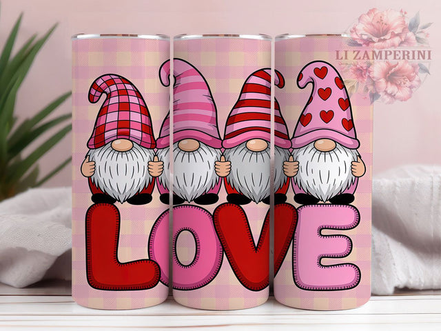 3D Pink Valentine Gnome Tumbler, Cute Love Gnome, Pink Valentine Design, 20Oz Wrap Design, Valentine Sublimation, Romantic Gnome Art, Pink Heart Theme Sublimation Li Zamperini 