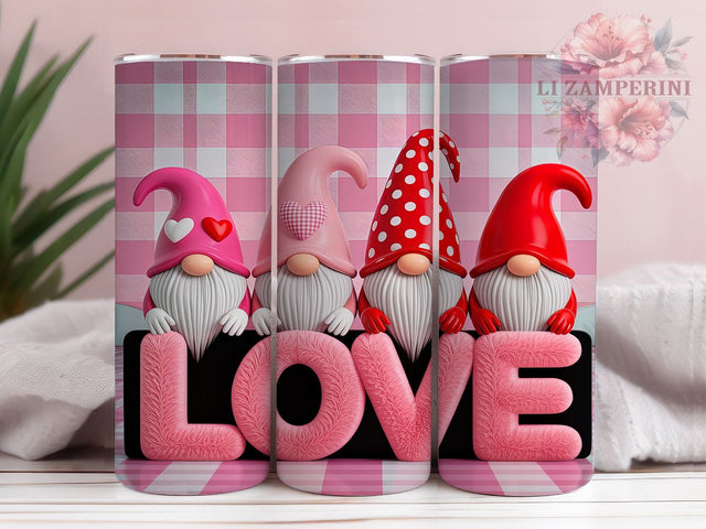 3D Pink Valentine Gnome Tumbler, Cute Love Gnome, Pink Valentine Design, 20Oz Wrap Design, Valentine Sublimation, Romantic Gnome Art, Pink Heart Theme Sublimation Li Zamperini 