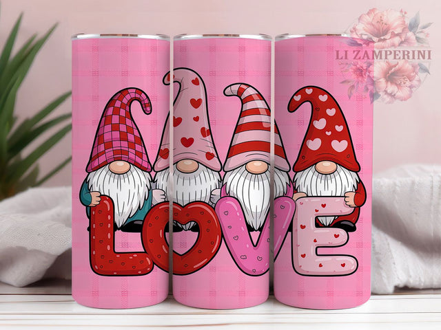 3D Pink Valentine Gnome Tumbler, Cute Love Gnome, Pink Valentine Design, 20Oz Wrap Design, Valentine Sublimation, Romantic Gnome Art, Pink Heart Theme Sublimation Li Zamperini 