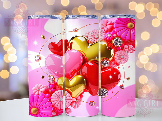3D Pink Valentine Heart Tumbler, Valentine’s Day Wrap, Romantic Heart Mug Design, Sublimation Wrap, Love Drinkware, Gift Idea For Her, Sparkly Valentine Cup Sublimation SvggirlplusArt 