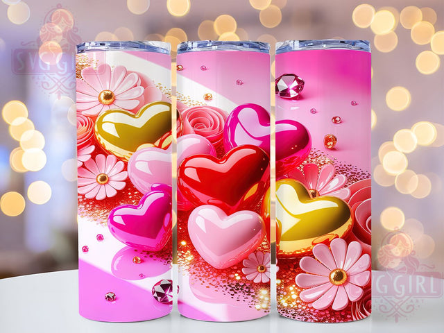 3D Pink Valentine Heart Tumbler, Valentine’s Day Wrap, Romantic Heart Mug Design, Sublimation Wrap, Love Drinkware, Gift Idea For Her, Sparkly Valentine Cup Sublimation SvggirlplusArt 