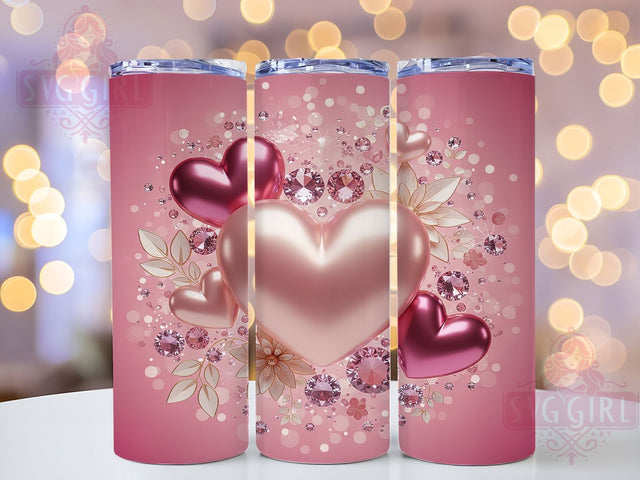 3D Pink Valentine Heart Tumbler, Valentine’s Day Wrap, Romantic Heart Mug Design, Sublimation Wrap, Love Drinkware, Gift Idea For Her, Sparkly Valentine Cup Sublimation SvggirlplusArt 
