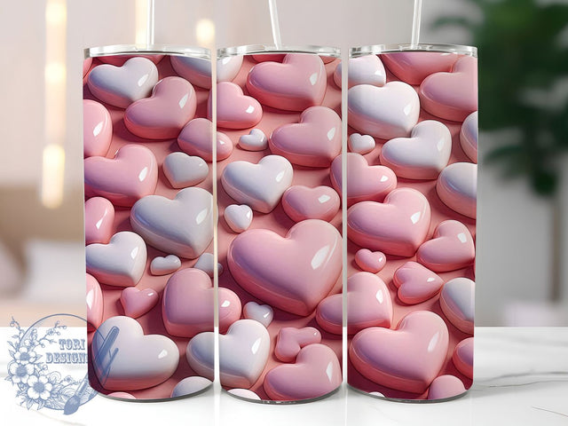 3D Pink Valentine Hearts Tumbler, Valentine Love Wrap, Cute Hearts Cup, Romantic Sublimation Design, Valentine Gift Tumbler, Sweet Pink Hearts Wrap, Adorable Love Cup Sublimation ToriDesigns 