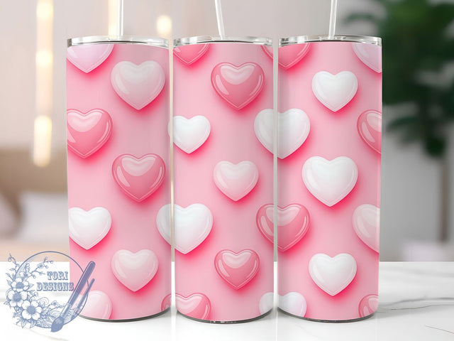 3D Pink Valentine Hearts Tumbler, Valentine Love Wrap, Cute Hearts Cup, Romantic Sublimation Design, Valentine Gift Tumbler, Sweet Pink Hearts Wrap, Adorable Love Cup Sublimation ToriDesigns 
