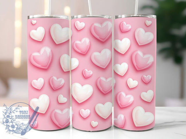 3D Pink Valentine Hearts Tumbler, Valentine Love Wrap, Cute Hearts Cup, Romantic Sublimation Design, Valentine Gift Tumbler, Sweet Pink Hearts Wrap, Adorable Love Cup Sublimation ToriDesigns 