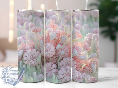 3D Pink White Floral Tumbler, Pink White, Floral Art, Elegant Design, Nature Theme, 20Oz Tumbler, Sublimation Wrap Sublimation ToriDesigns 