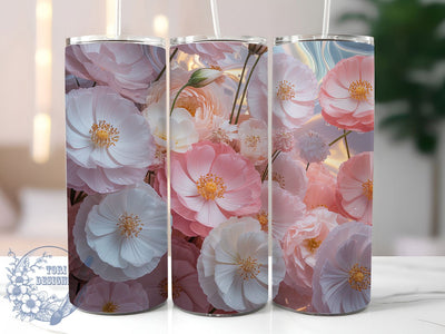 3D Pink White Floral Tumbler, Pink White, Floral Art, Elegant Design, Nature Theme, 20Oz Tumbler, Sublimation Wrap Sublimation ToriDesigns 
