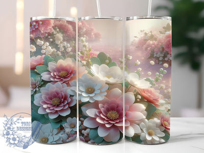 3D Pink White Floral Tumbler, Pink White, Floral Art, Elegant Design, Nature Theme, 20Oz Tumbler, Sublimation Wrap Sublimation ToriDesigns 