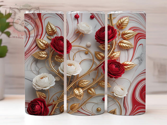 3D Pink White Rose Tumbler, Pink White Rose Tumbler, 20Oz Sublimation, Soft Floral Printable, 3D Flower Design, Elegant Rose Wrap, Pastel Rose Art Sublimation Lara' s Designs 