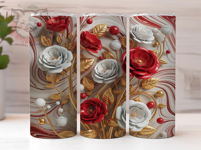 3D Pink White Rose Tumbler, Pink White Rose Tumbler, 20Oz Sublimation, Soft Floral Printable, 3D Flower Design, Elegant Rose Wrap, Pastel Rose Art Sublimation Lara' s Designs 