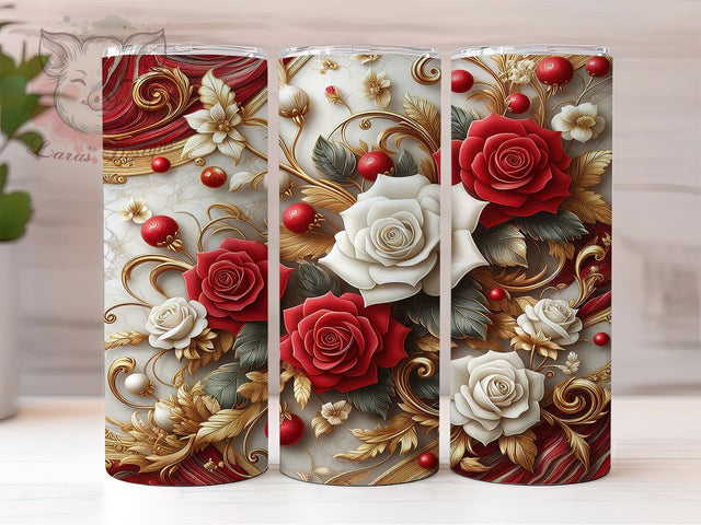 3D Pink White Rose Tumbler, Pink White Rose Tumbler, 20Oz Sublimation, Soft Floral Printable, 3D Flower Design, Elegant Rose Wrap, Pastel Rose Art Sublimation Lara' s Designs 