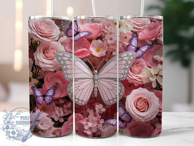 3D Pink Wildflower 20oz Tumbler, Pink Wildflower Cup Wrap, Floral Sublimation Design, 20Oz Tumbler Wrap, Nature Inspired Cup, Colorful Butterfly Design, Artistic Wildflower Tumbler Sublimation ToriDesigns 