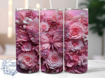 3D Pink Wildflower 20oz Tumbler, Pink Wildflower Cup Wrap, Floral Sublimation Design, 20Oz Tumbler Wrap, Nature Inspired Cup, Colorful Butterfly Design, Artistic Wildflower Tumbler Sublimation ToriDesigns 