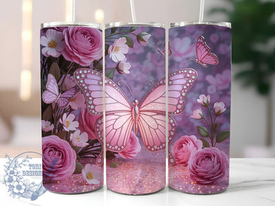 3D Pink Wildflower 20oz Tumbler, Pink Wildflower Cup Wrap, Floral Sublimation Design, 20Oz Tumbler Wrap, Nature Inspired Cup, Colorful Butterfly Design, Artistic Wildflower Tumbler Sublimation ToriDesigns 
