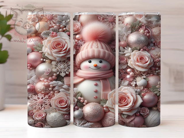 3D Pink Winter Snowman Tumbler, Pink Snowman Design, Cute Winter Snowman, 20Oz Wrap Design, Snowman Sublimation, Pink Christmas Theme, Frosty Pink Art Sublimation Lara' s Designs 