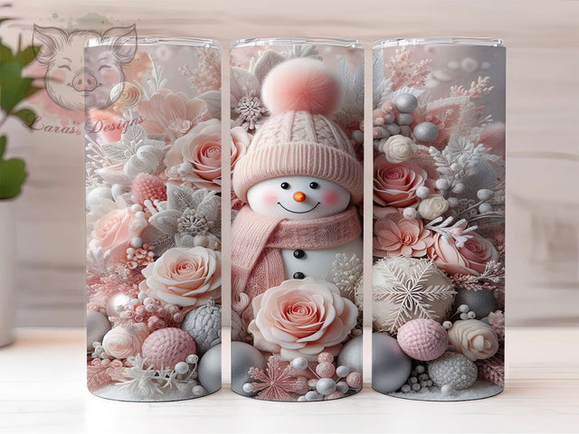 3D Pink Winter Snowman Tumbler, Pink Snowman Design, Cute Winter Snowman, 20Oz Wrap Design, Snowman Sublimation, Pink Christmas Theme, Frosty Pink Art Sublimation Lara' s Designs 