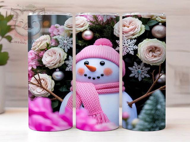 3D Pink Winter Snowman Tumbler, Pink Snowman Design, Cute Winter Snowman, 20Oz Wrap Design, Snowman Sublimation, Pink Christmas Theme, Frosty Pink Art Sublimation Lara' s Designs 