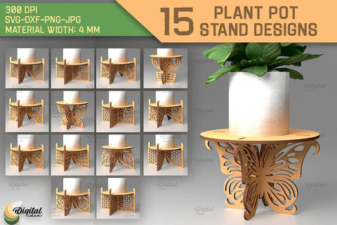 3D Plant Stand Laser Cut Bundle. Flower Pot Holder SVG SVG Evgenyia Guschina 