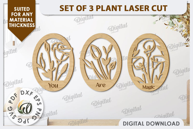 3D Plants Wall Decor Laser Cut Design. Home Decor SVG SVG Evgenyia Guschina 