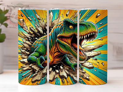 3D Playful T‑Rex Tumbler, T-Rex Kids Tumbler, Dino 20oz Wrap, Sublimation Design, Fun Dino Gift, Playful T-Rex Wrap, Whimsical Dinosaur Tumbler Sublimation Lara' s Designs 