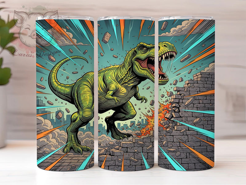 3D Playful T‑Rex Tumbler, T-Rex Kids Tumbler, Dino 20oz Wrap, Sublimation Design, Fun Dino Gift, Playful T-Rex Wrap, Whimsical Dinosaur Tumbler Sublimation Lara' s Designs 