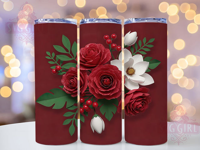 3D Poinsettia Christmas 20oz Floral Tumbler Wrap, Red Holiday Flowers Sublimation, Festive Poinsettia 20oz Wrap, Seamless Christmas Design, Elegant Winter Floral Tumbler, Vibrant Holiday Bloom Sublimation SvggirlplusArt 