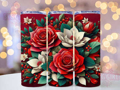 3D Poinsettia Christmas 20oz Floral Tumbler Wrap, Red Holiday Flowers Sublimation, Festive Poinsettia 20oz Wrap, Seamless Christmas Design, Elegant Winter Floral Tumbler, Vibrant Holiday Bloom Sublimation SvggirlplusArt 