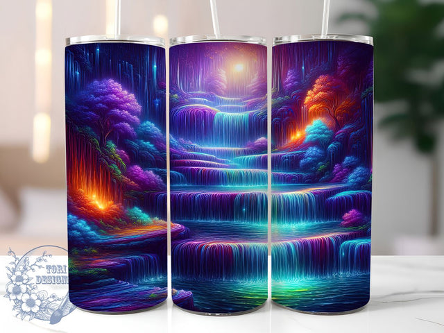 3D Psychedelic Neon Waterfall 20oz Tumbler, 3D Tumbler Wrap, Psychedelic Design, Neon Waterfall Tumbler, 20oz Sublimation, Colorful Tumblers, Unique Drinkware, Artistic Tumbler Design Sublimation ToriDesigns 